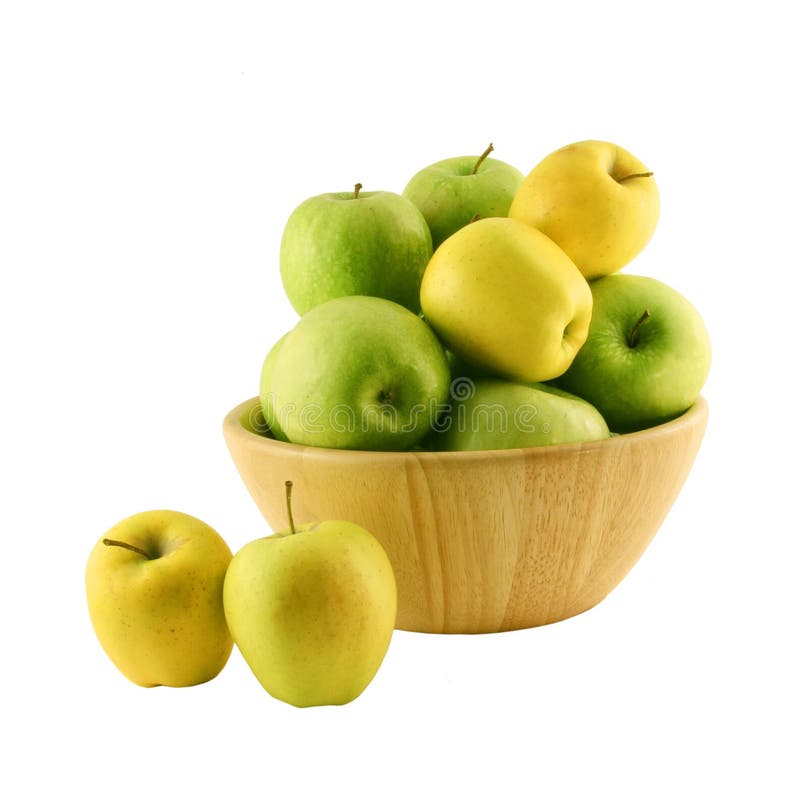 Green and yellow apples in a w