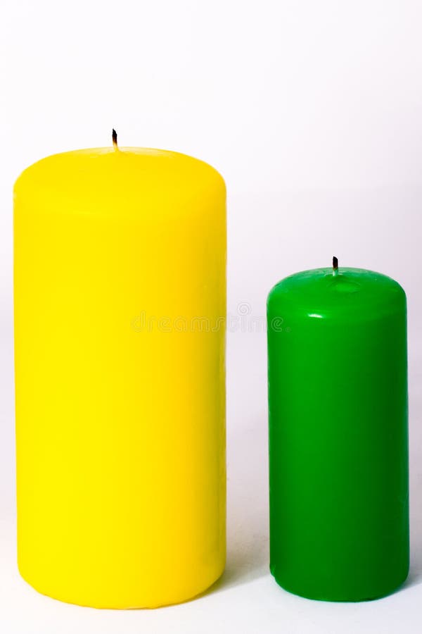 Green and Yellow Candle on a White Background Stock Image Image of burning, holiday 30536325