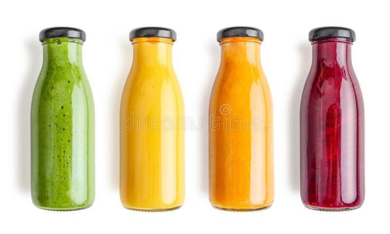 Green, Yellow, Orange and Red Smoothie in Glass Bottles Stock Photo - Image  of drink, diet: 161022426
