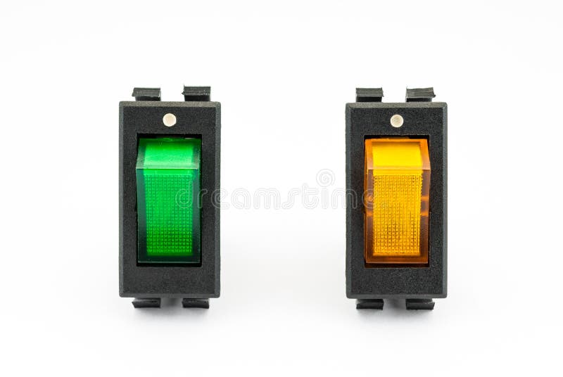 Green and Yellow Rocker Switches with Light Stock Photo Image of