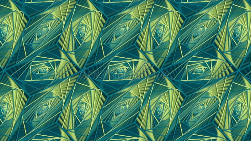 Green and yellow spiral wire pattern design. 3d render seamless loop animation stock illustration