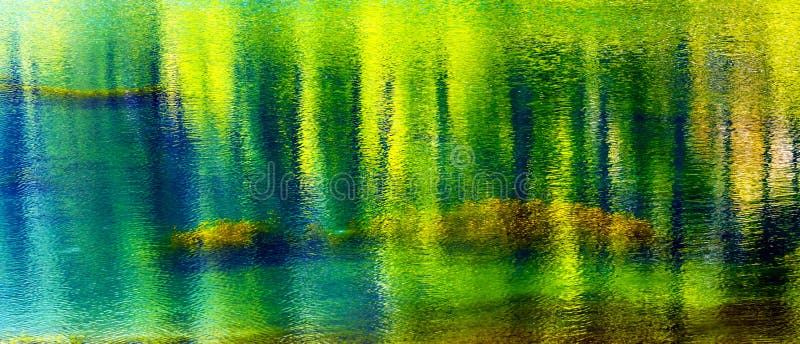 Green Yellow Summer Water Reflection Abstract Wenatchee River Washington