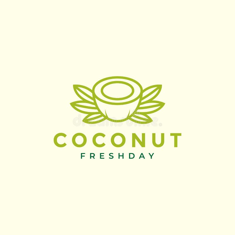 Green Young Coconut Fresh Minimal Logo Design Stock Vector