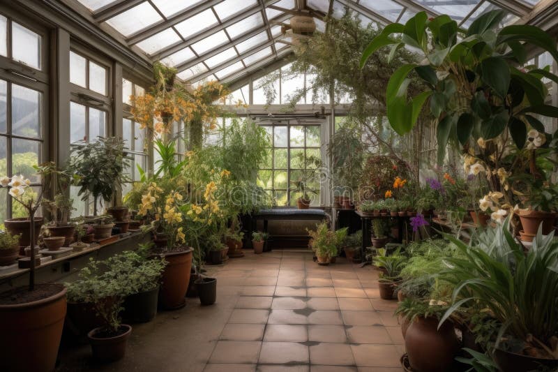 Greenhouse with Bonsai Trees, Orchids, and Other Exotic Plants Stock Image Image of nature
