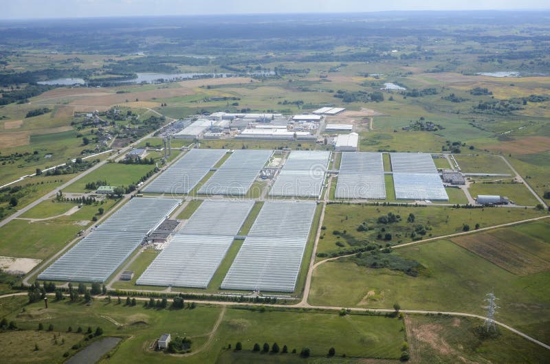 Greenhouse farm from birds view