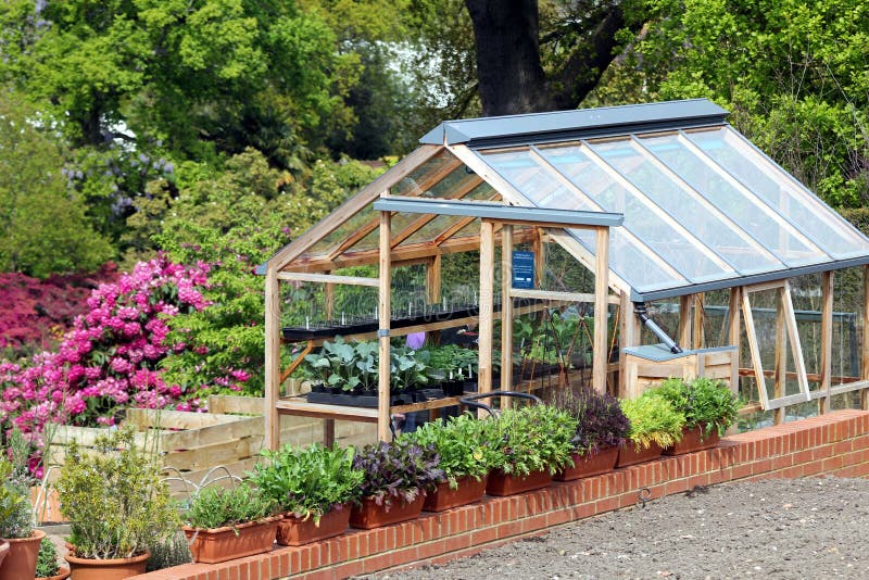 Greenhouse Hothouse in Early Spring after Vegetable Seeding Stock Photo
