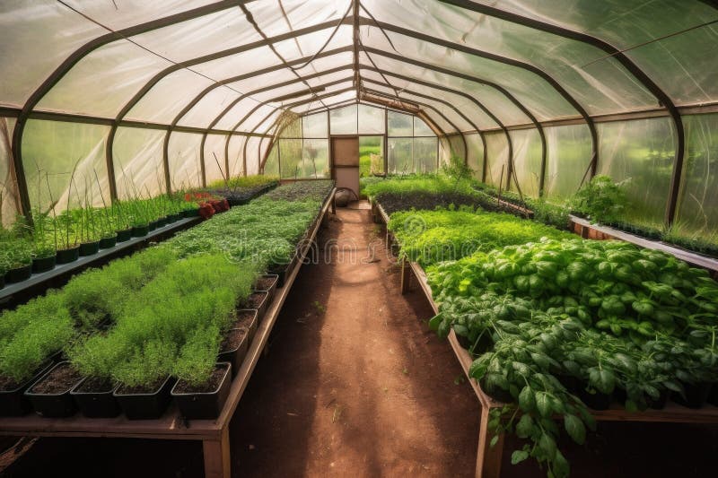 Greenhouse with Plants and Herbs, Ready for Harvest Stock Photo Image of farming