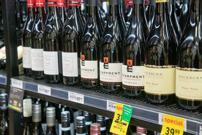 GREENLANE, NEW ZEALAND - AUGUST 27, 2018: Wine Bottles on Sale at the