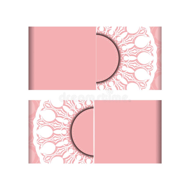 Greeting Brochure in pink with Greek white pattern for your brand. stock illustration