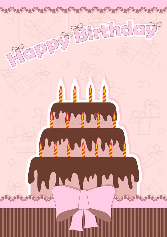 Greeting card. For birthday with chocolate cake and a bow vector illustration Greeting card. For birthday with chocolate cake and a bow vector illustration