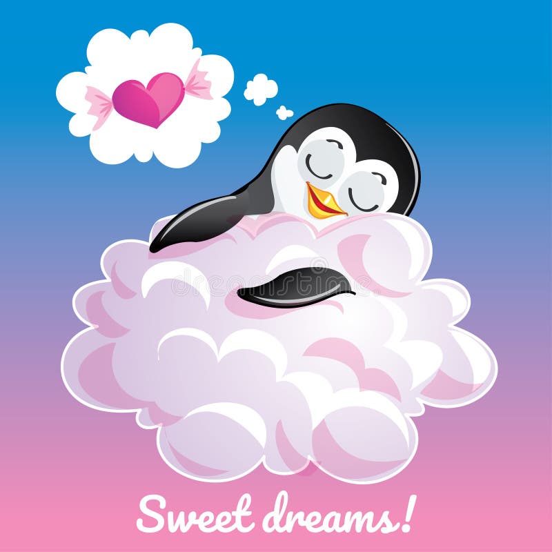 Greeting Card with a Cartoon Penguin on the Cloud Stock Vector -  Illustration of graphic, sweet: 102739899