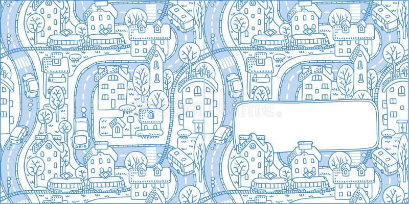Greeting card with city pattern and a window for text stock illustration