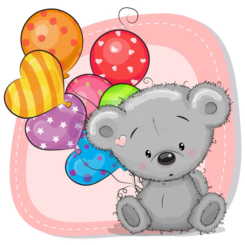 Cute Cartoon Teddy Bear with balloons. 