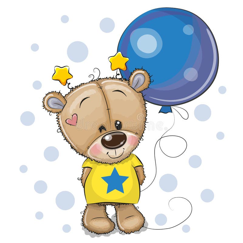 Cute Cartoon Teddy Bear with Balloon