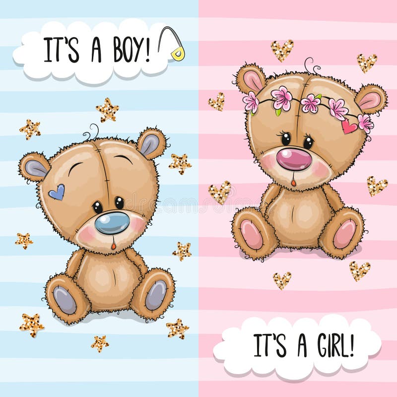 Greeting card with Cute Teddy Bears boy and girl