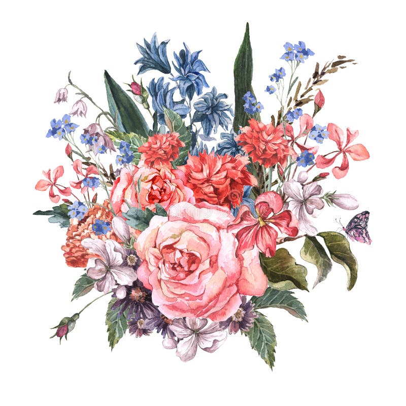 Floral Bouquet Roses Hyacinths Stock Illustrations – 44 Floral Bouquet ...