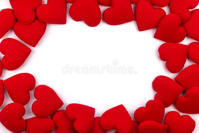 Greeting card frame of red hearts on a white background. with Copy space and using as Valentine`s day concept, love concept. wedding day, Symbol of Valentine`s day.