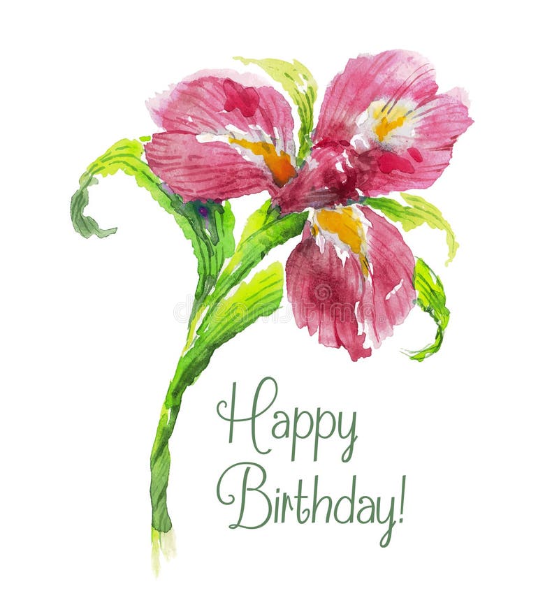 greeting card happy birthday with red watercolor stock