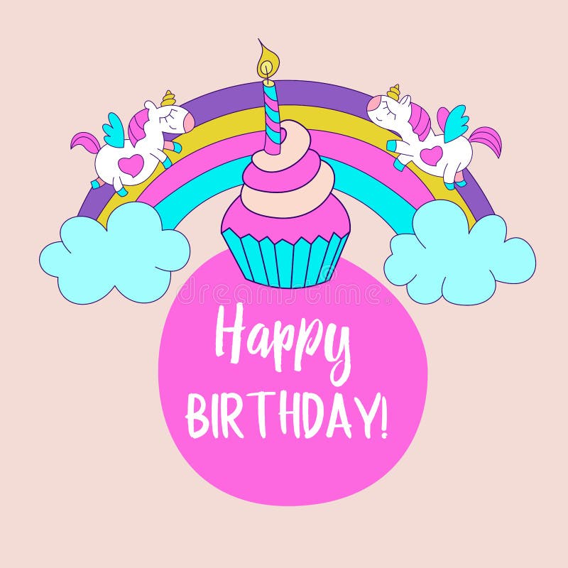 Unicorns. Illustration of Happy Birthday Stock Vector - Illustration of ...