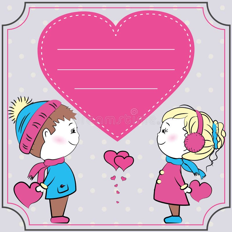 Greeting Card, Loving Couple Holding Hearts Stock Vector Illustration