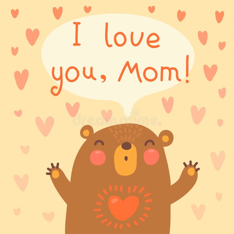Greeting Card for Mom with Cute Bear. Stock Vector Illustration of