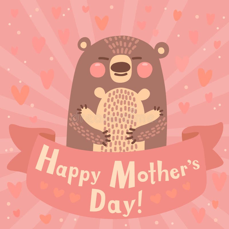 Greeting card for mom with cute bear.