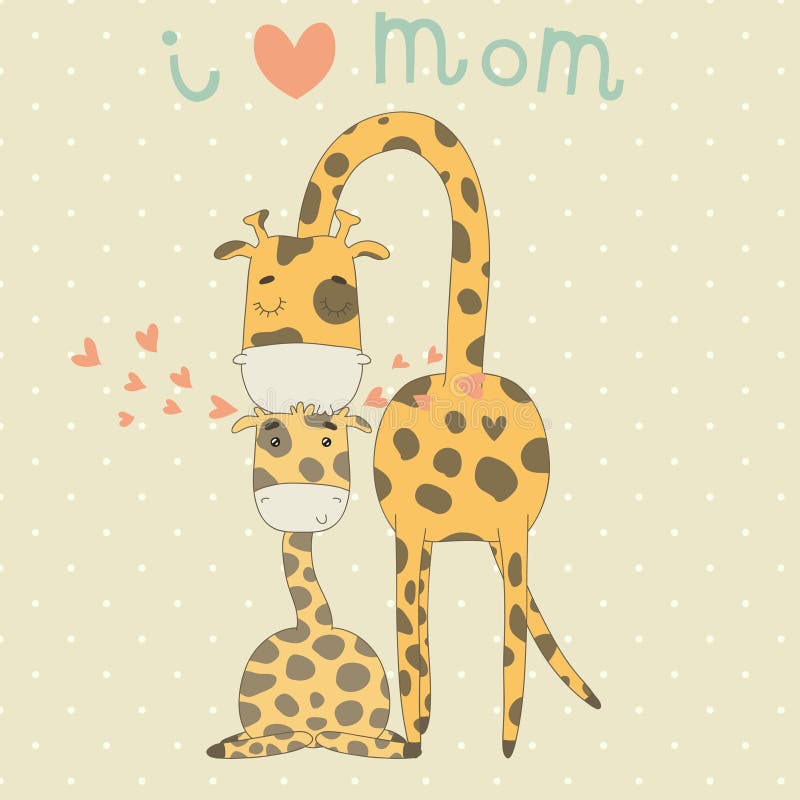 Greeting Card for Mothers Day with cute giraffes