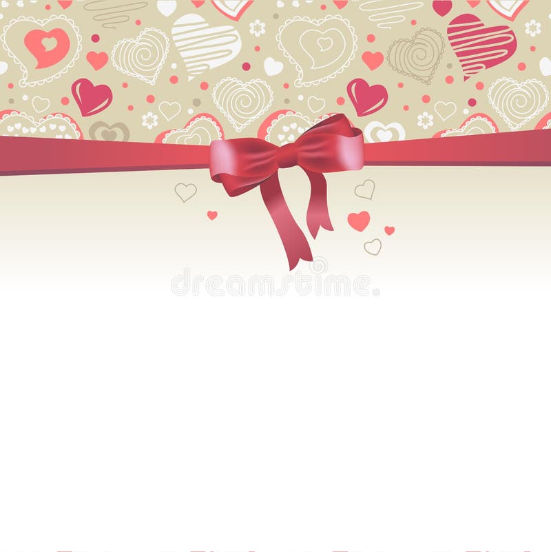 Greeting card with red bow and hearts