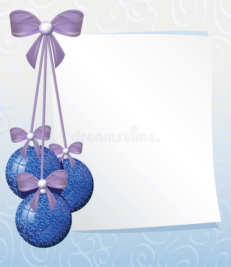 Greeting Card with Sheet of Paper and Blue Balls Stock Vector