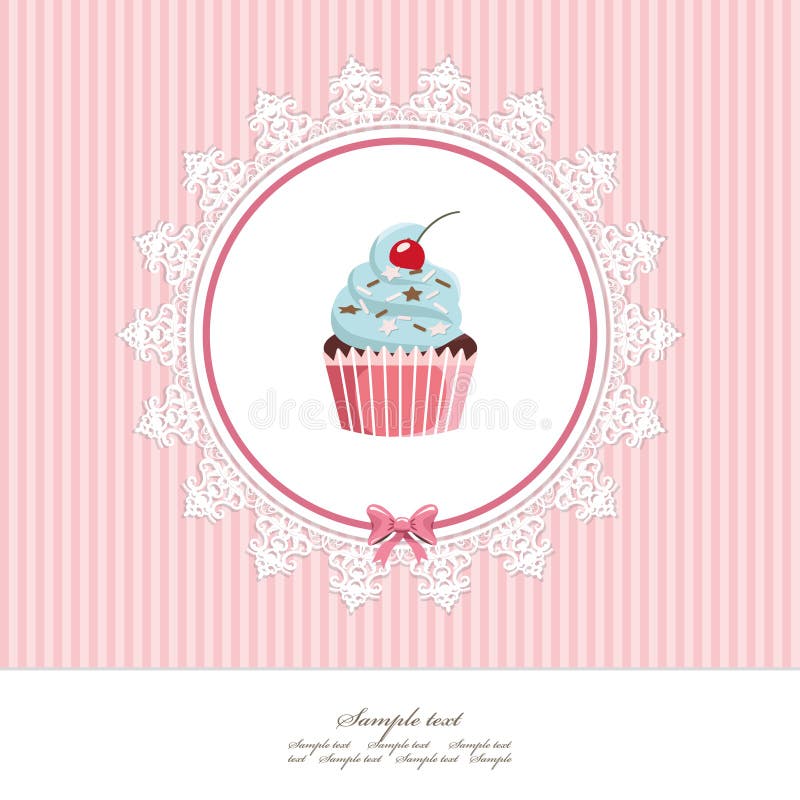 Greeting card template with cupcake. For birthday, scrapbook or bakery design. vector illustration