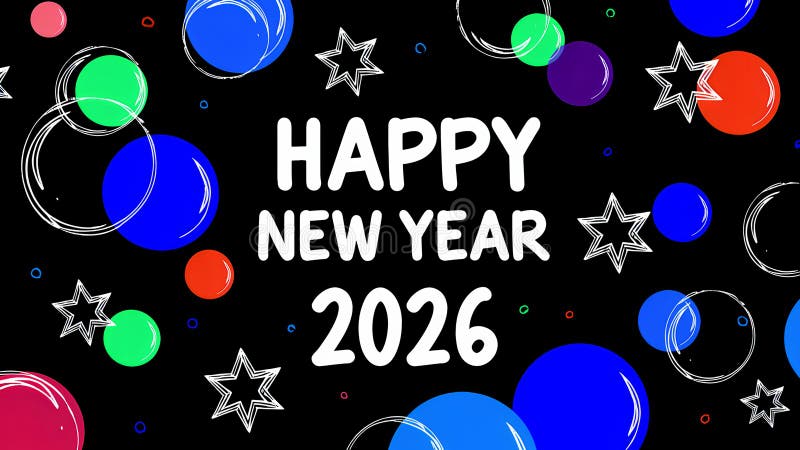 Greeting card 2026 with trendy, multicolored graphics. 2026 New Year Celebration vector illustration