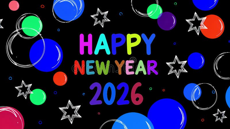 Greeting card 2026 with trendy, multicolored graphics. 2026 New Year Celebration vector illustration