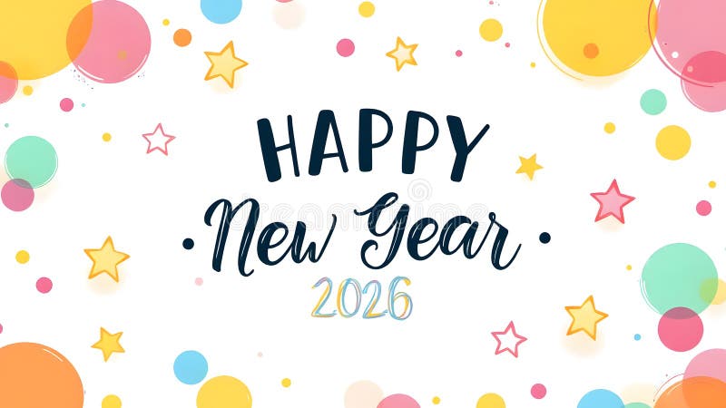 Greeting card 2026 with trendy, multicolored graphics. 2026 New Year Celebration vector illustration