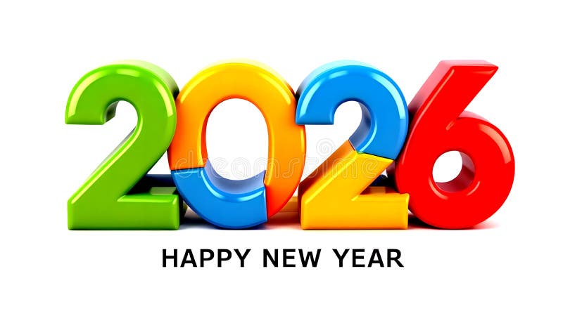 Greeting card 2026 with trendy, multicolored graphics. 2026 New Year Celebration royalty free illustration