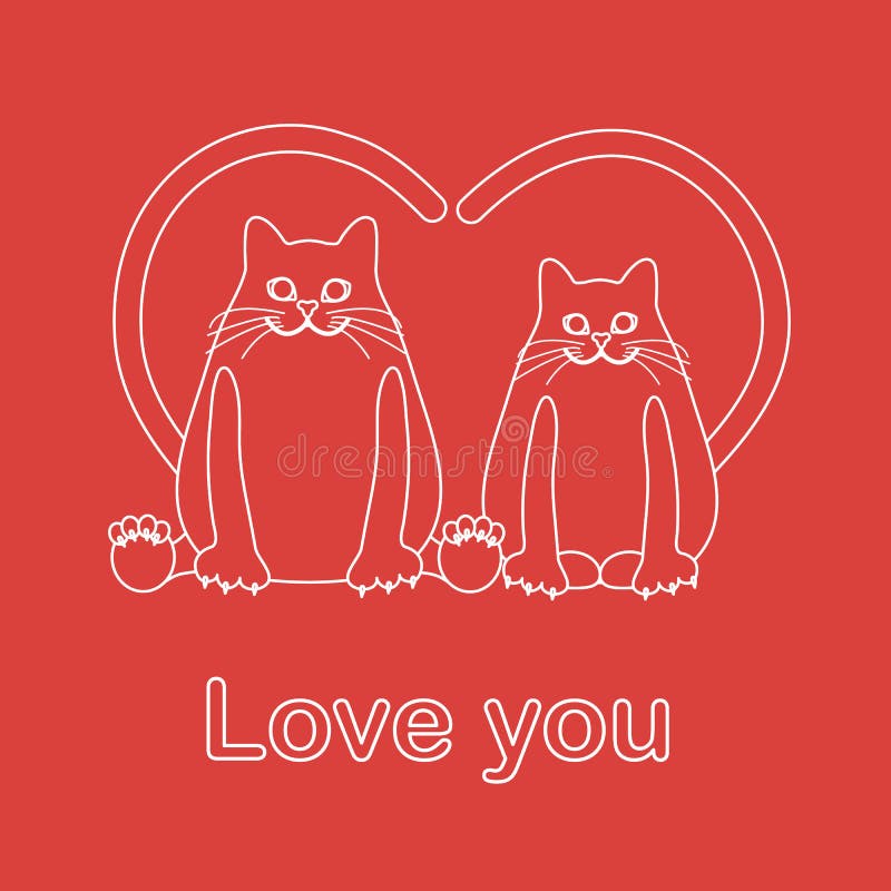 Greeting card of two cats with heart shaped tails ~ Clip Art #103033879