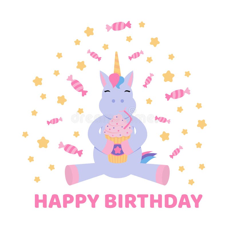 Greeting card with a unicorn for a Birthday. stock illustration Greeting card with a unicorn for a Birthday. stock illustration