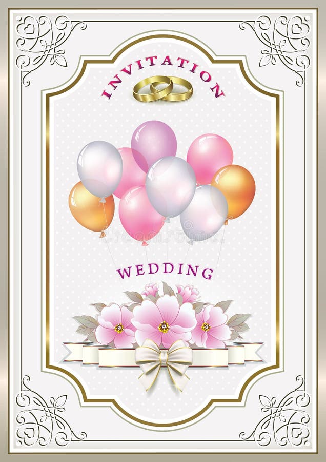 Greeting card for wedding day with flowers and ring