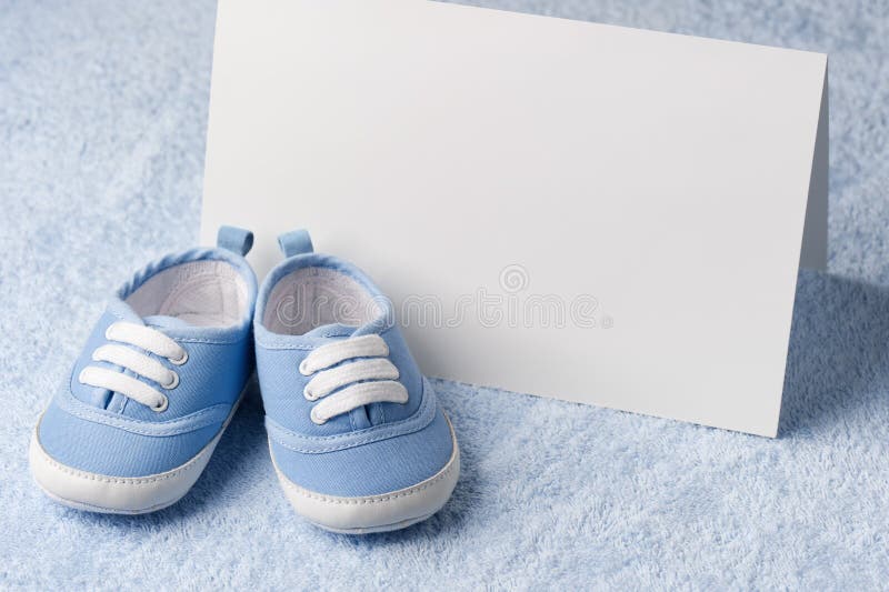 Greeting children form with booties stock photos