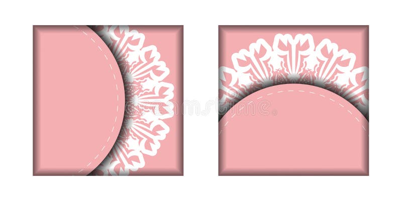 Greeting Flyer in pink with Greek white pattern for your brand. vector illustration