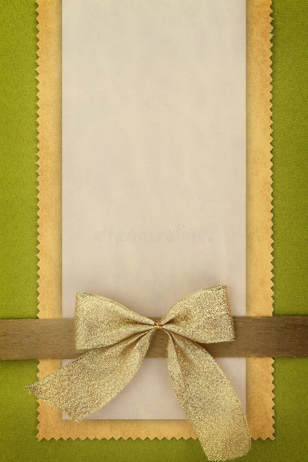 Greeting or invitation card. Greeting card with golden bow royalty free stock photography