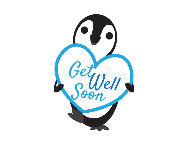 Penguin Holding Get Well Soon Heart Shape Sign Stock Vector - Illustration of greeting ...