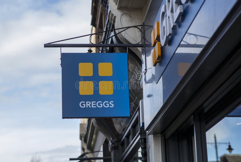 Greggs sign in the city centre, Nottingham stock photo Greggs sign in the city centre, Nottingham stock photo