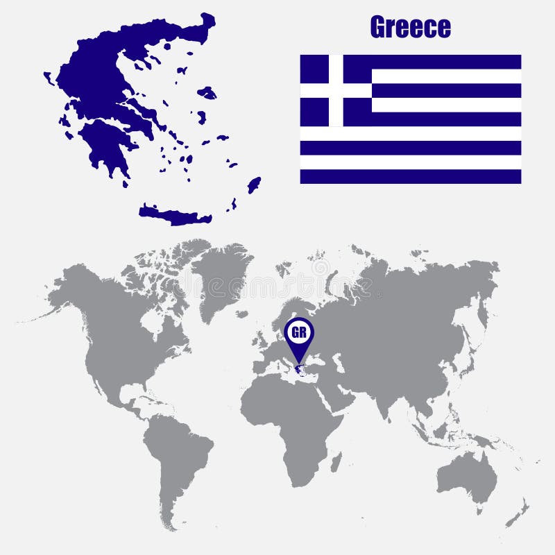 Grekland översikt På En Världskarta Med Flagga- Och översiktspekaren