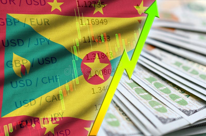 Grenada Flag and Chart Growing US Dollar Position with a Fan of Dollar Bills Stock Image Image