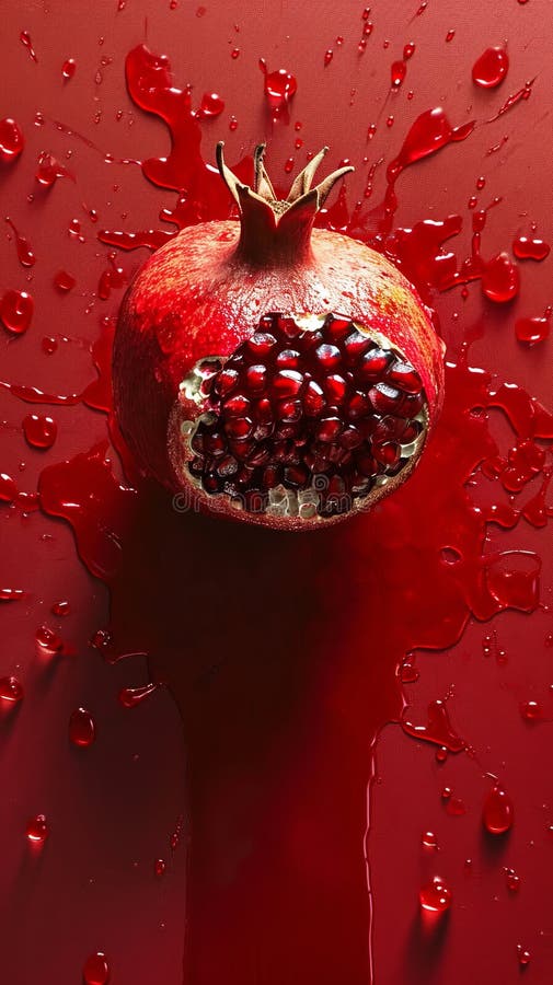 Pomegranate With Water Drops - Succulent Fruit Refreshed by Glistening Condensation. AI generated. Pomegranate With Water Drops - Succulent Fruit Refreshed by Glistening Condensation. AI generated