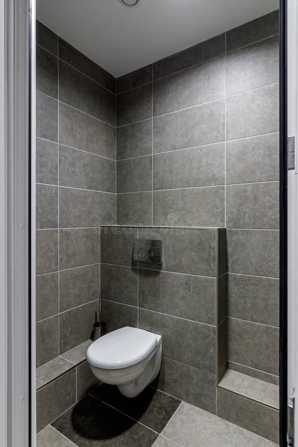 Grey Black Toilet in Modern Office Building Stock Image Image of