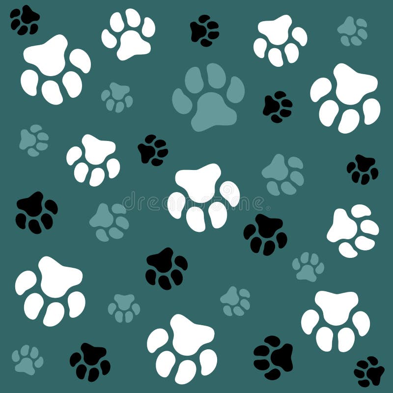 Dog Paw. Grey Background and Dog Tracks. Pattern with Traces. Stock