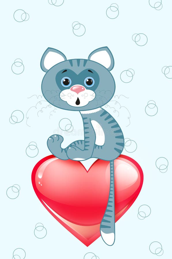 Grey cat on heart