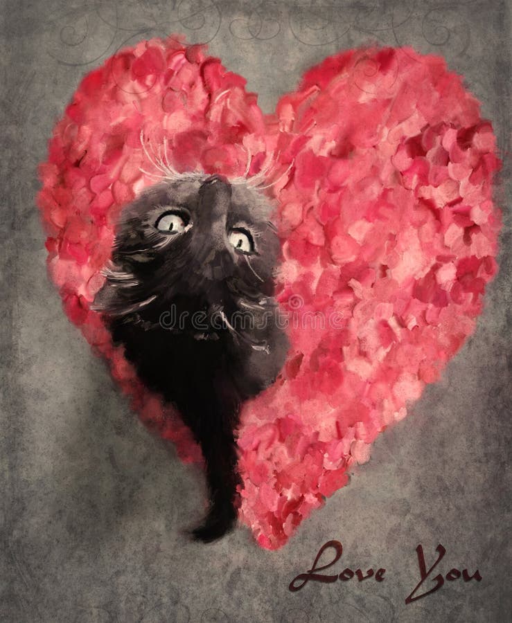 Grey cat on rose petals vector illustration Grey cat on rose petals vector illustration