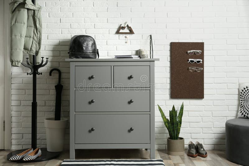Grey Chest of Drawers in Hallway Interior Stock Image Image of house
